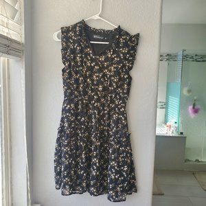 Allegra K Black Floral Mini Sun Dress - Size Medium